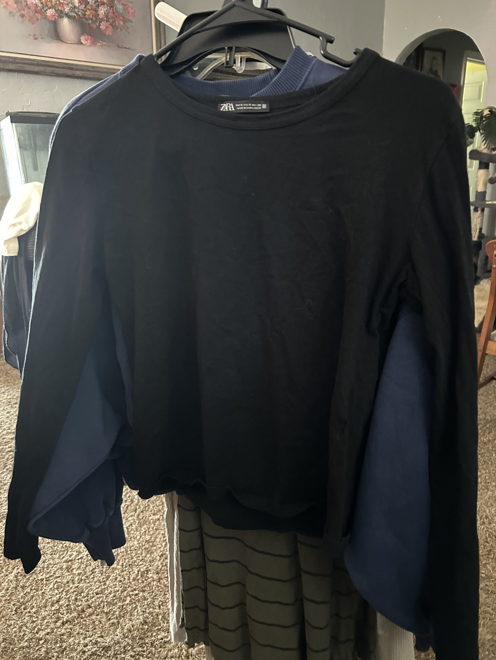 Zara Black Long Sleeve Crew Neck Shirt Size Small